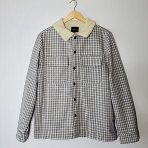Pacsun Men's Plaid Sherpa lined shacket grey button front microcheck Size Large